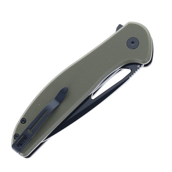 Bestechman Whalefin Folding Knife OD Green G10 Handle D2 Plain Edge Black PVD Finish BMK18D