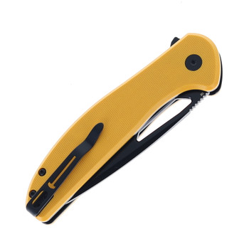 Bestechman Whalefin Folding Knife Yellow G10 Handle D2 Plain Edge Black PVD Finish BMK18E