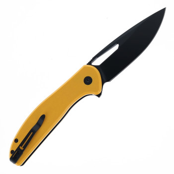 Bestechman Whalefin Folding Knife Yellow G10 Handle D2 Plain Edge Black PVD Finish BMK18E