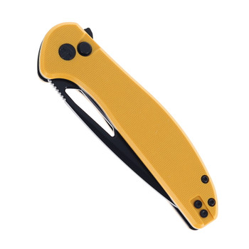 Bestechman Whalefin Folding Knife Yellow G10 Handle D2 Plain Edge Black PVD Finish BMK18E