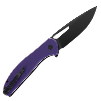 Bestechman Whalefin Folding Knife Purple G10 Handle D2 Plain Edge Black PVD Finish BMK18F