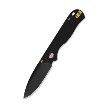 QSP Ferret Folding Knife Black G10 Handle Nitro-V Clip Point Plain Edge Black Finish QS170-A2