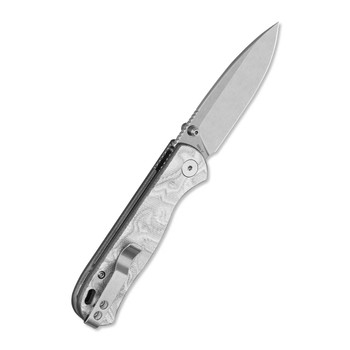 QSP Ferret Folding Knife Silver Aluminum Foil G10 Handle Nitro-V Clip Point Plain Edge Stonewash Finish QS170-D1
