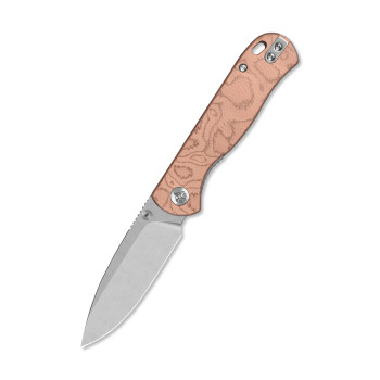 QSP Ferret Folding Knife Copper Foil G10 Handle Nitro-V Clip Point Plain Edge Stonewash Finish QS170-E1