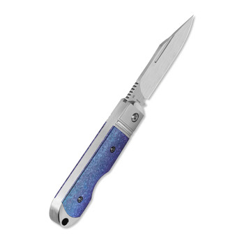 QSP Moray Limited Edition Folding Knife Blue Crystal Titanium Handle Vanax Spear Point Plain Edge Belt Satin Finish QS171-A