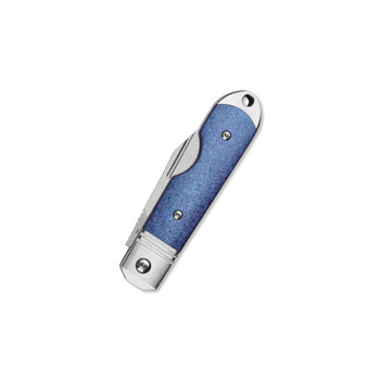 QSP Moray Limited Edition Folding Knife Blue Crystal Titanium Handle Vanax Spear Point Plain Edge Belt Satin Finish QS171-A