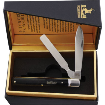 Rough Ryder Bearhead Doctor's Pakkaw Folding Knife Black Smooth Pakkawood Handle 440A Spear Point /Spatula Plain Edge Satin Finish RR2561