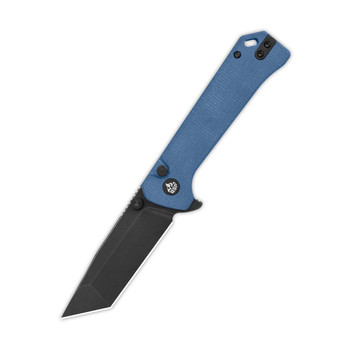 QSP Grebe T Folding Knife Blue Micarta Handle 14C28N Tanto Plain Edge Black Stonewash Finish QS148-B2