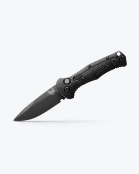 Benchmade Mini Claymore Automatic Side Opening Automatic Knife Black Grivory Handle Drop Point CPM-D2 Tool Steel Black Cerakote Blade 9750BK