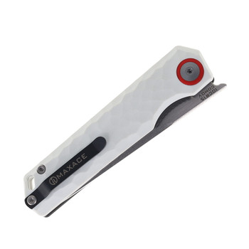 Maxace Baby Racoon V Folding Knife White G10 Handle 10Cr15CoMoV Drop Point Plain Edge MM48-2-B