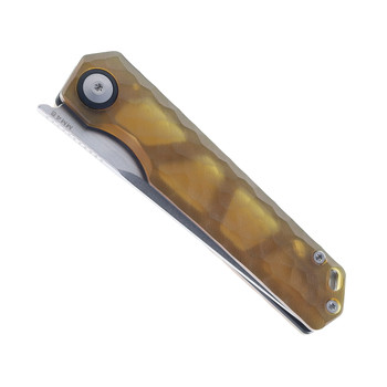 Maxace Baby Racoon V Folding Knife Yellow PEI Handle 10Cr15CoMoV Drop Point Plain Edge MM48-2-C