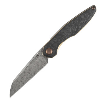 Kansept Halide Folding Knife Black Shred Carbon Fiber Handle Damascus Plain Edge K1136A6