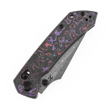 Kansept Fenrir Folding Knife Purple Haze Fatcarbon Handle Damascus Harpoon Plain Edge K1034V9