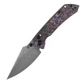 Kansept Fenrir Folding Knife Purple Haze Fatcarbon Handle Damascus Harpoon Plain Edge K1034V9