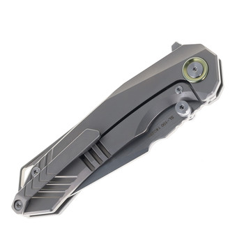 SixLeaf Folding Knife Gray/Blue Titanium/TiDamascus Handle 14C28N Drop Point Plain Edge SL-100-Tima