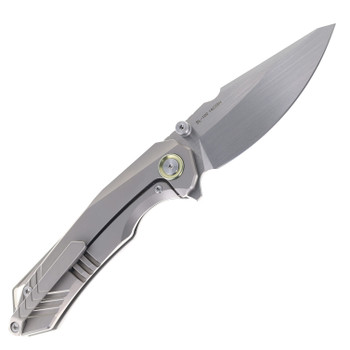 SixLeaf Folding Knife Gray/Blue Titanium/TiDamascus Handle 14C28N Drop Point Plain Edge SL-100-Tima