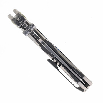 SixLeaf Folding Knife Gray/Blue Titanium/TiDamascus Handle 14C28N Drop Point Plain Edge SL-100-Tima