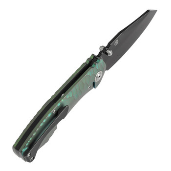 Kansept Caveman Folding Knife Green Stonewash Titanium Handle 20CV Tanto Plain Edge Blackwash Finish K1110A3