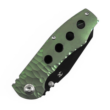 Kansept Caveman Folding Knife Green Stonewash Titanium Handle 20CV Tanto Plain Edge Blackwash Finish K1110A3