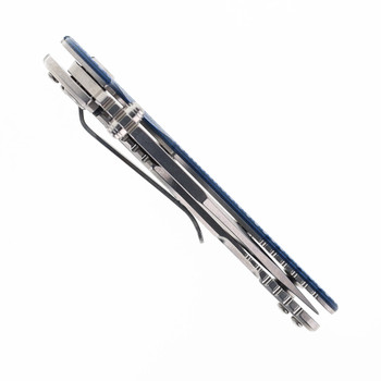 Hinderer Knives XM-18 3.0" Folding Knife Bowie Blade Blue/Black G10 Handle Stonewashed Titanium & 20CV Blade