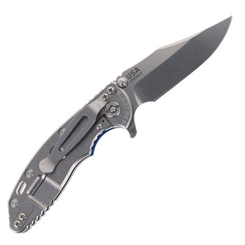 Hinderer Knives XM-18 3.0" Folding Knife Bowie Blade Blue/Black G10 Handle Stonewashed Titanium & 20CV Blade