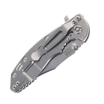 Hinderer Knives XM-18 3.0" Folding Knife Bowie Blade Blue/Black G10 Handle Stonewashed Titanium & 20CV Blade