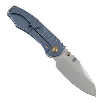 Kansept Caveman Folding Knife Blue Stonewash Titanium Handle 20CV Tanto Plain Edge Satin Finish K1110A5