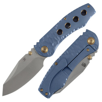 Kansept Caveman Folding Knife Blue Stonewash Titanium Handle 20CV Tanto Plain Edge Satin Finish K1110A5