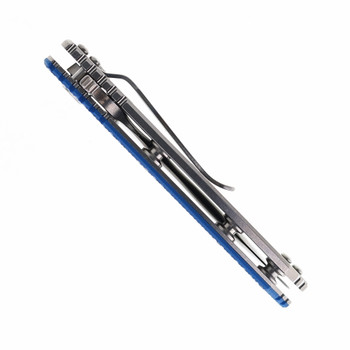 Hinderer Knives XM-18 3.0" Folding Knife Bowie Blade Blue G10 Handle Stonewashed Titanium & 20CV Blade