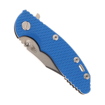 Hinderer Knives XM-18 3.0" Folding Knife Bowie Blade Blue G10 Handle Stonewashed Titanium & 20CV Blade