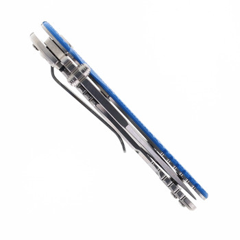 Hinderer Knives XM-18 3.0" Folding Knife Bowie Blade Blue G10 Handle Stonewashed Titanium & 20CV Blade