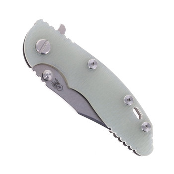 Hinderer Knives XM-18 3.0" Folding Knife Bowie Blade Translucent Green G10 Handle Stonewashed Titanium & 20CV Blade