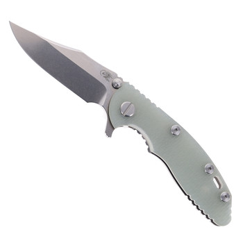 Hinderer Knives XM-18 3.0" Folding Knife Bowie Blade Translucent Green G10 Handle Stonewashed Titanium & 20CV Blade