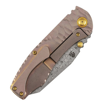 Kansept Caveman Folding Knife Rose Gold Titanium Handle Damascus Tanto Plain Edge K1110A6