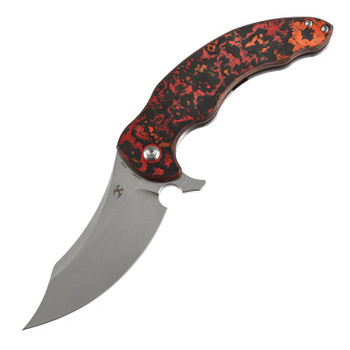 Kansept Gilgamesh Folding Knife Mars Valley FatCarbon Fiber/Titanium Handle S35VN Trailing Point Plain Edge Stonewash Finish K1128A2