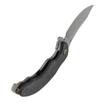 Kansept Gilgamesh Folding Knife Black Shredded Carbon Fiber Handle Damascus Trailing Point Plain Edge K1128A3