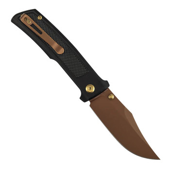 Tenable Bison Folding Knife Black Aluminum Handle Nitro-V Clip Point Plain Edge Rose Gold Finish B2108A3