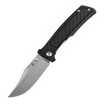 Tenable Bison Folding Knife Black Twill Carbon Fiber/G10 Handle Nitro-V Clip Point Plain Edge Stonewash Finish B2108A4