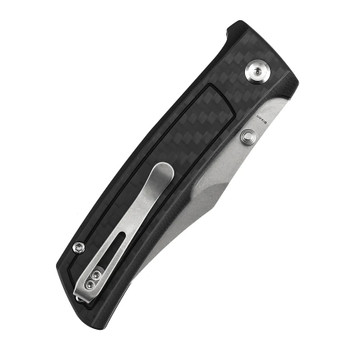 Tenable Bison Folding Knife Black Twill Carbon Fiber/G10 Handle Nitro-V Clip Point Plain Edge Stonewash Finish B2108A4