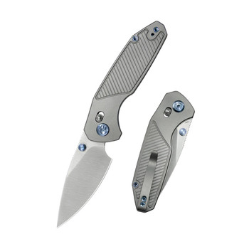 KB Aero Air Folding Knife Gray Titanium Handle M390 Drop Point Plain Edge Satin Finish KB488A