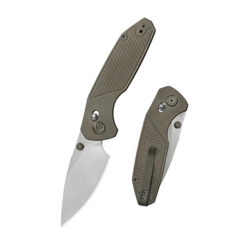 KB Aero Air Folding Knife Bronze Ano Titanium Handle M390 Drop Point Plain Edge Satin Finish KB488E