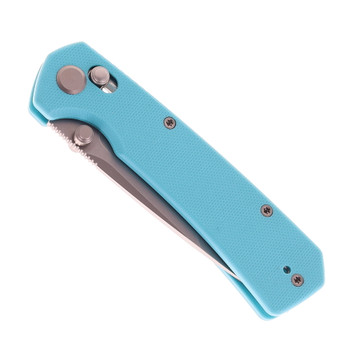 GEO Knife Blaze Folding Knife Blue G10 Handle M390 Tanto Point Plain Edge Stonewash Finish GEO2503E