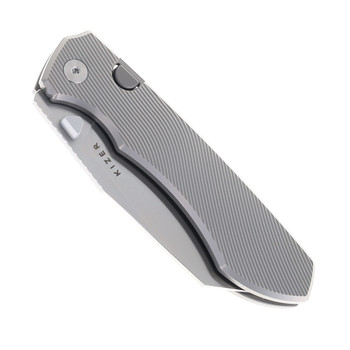 Exclusive Kizer Wharning Folding Knife Textured Titanium Handle Satin Elmax Sheepsfoot Ki3738E1