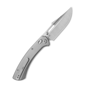 Geo Knife Strix Folding Knife Gray Titanium Handle M390 Drop Point Plain Edge Hand Rubbed Satin Finish GEO2510A