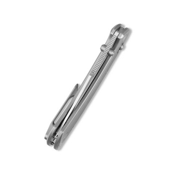 Geo Knife Strix Folding Knife Gray Titanium Handle M390 Drop Point Plain Edge Hand Rubbed Satin Finish GEO2510A