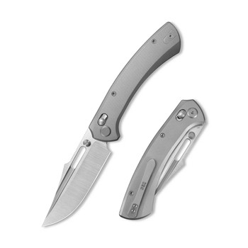 Geo Knife Strix Folding Knife Gray Titanium Handle M390 Drop Point Plain Edge Hand Rubbed Satin Finish GEO2510A