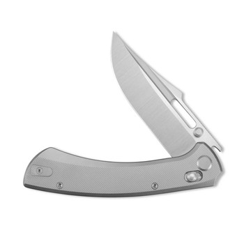 Geo Knife Strix Folding Knife Gray Titanium Handle M390 Drop Point Plain Edge Hand Rubbed Satin Finish GEO2510A