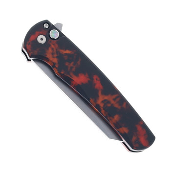 Pro-Tech Malibu Folding Knife Del Fuego Custom Aluminum Handle Stonewashed MagnaCut Reverse Tanto Blade 5401-DF