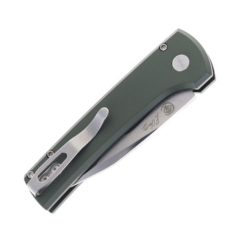 Pro-Tech Knives Compact Custom 003 Chaves Scapegoat Automatic Knife Green Aluminum Handle Mike Irie Mirror Polished 154CM Blade Pearl Button