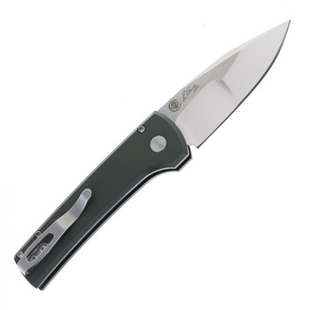 Pro-Tech Knives Compact Custom 003 Chaves Scapegoat Automatic Knife Green Aluminum Handle Mike Irie Mirror Polished 154CM Blade Pearl Button